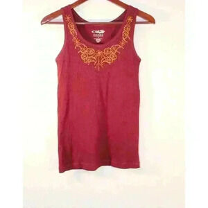 Roper Sequin, Embroidery, Embellished, Ribbed Maroon Tank Top, Women's Size M